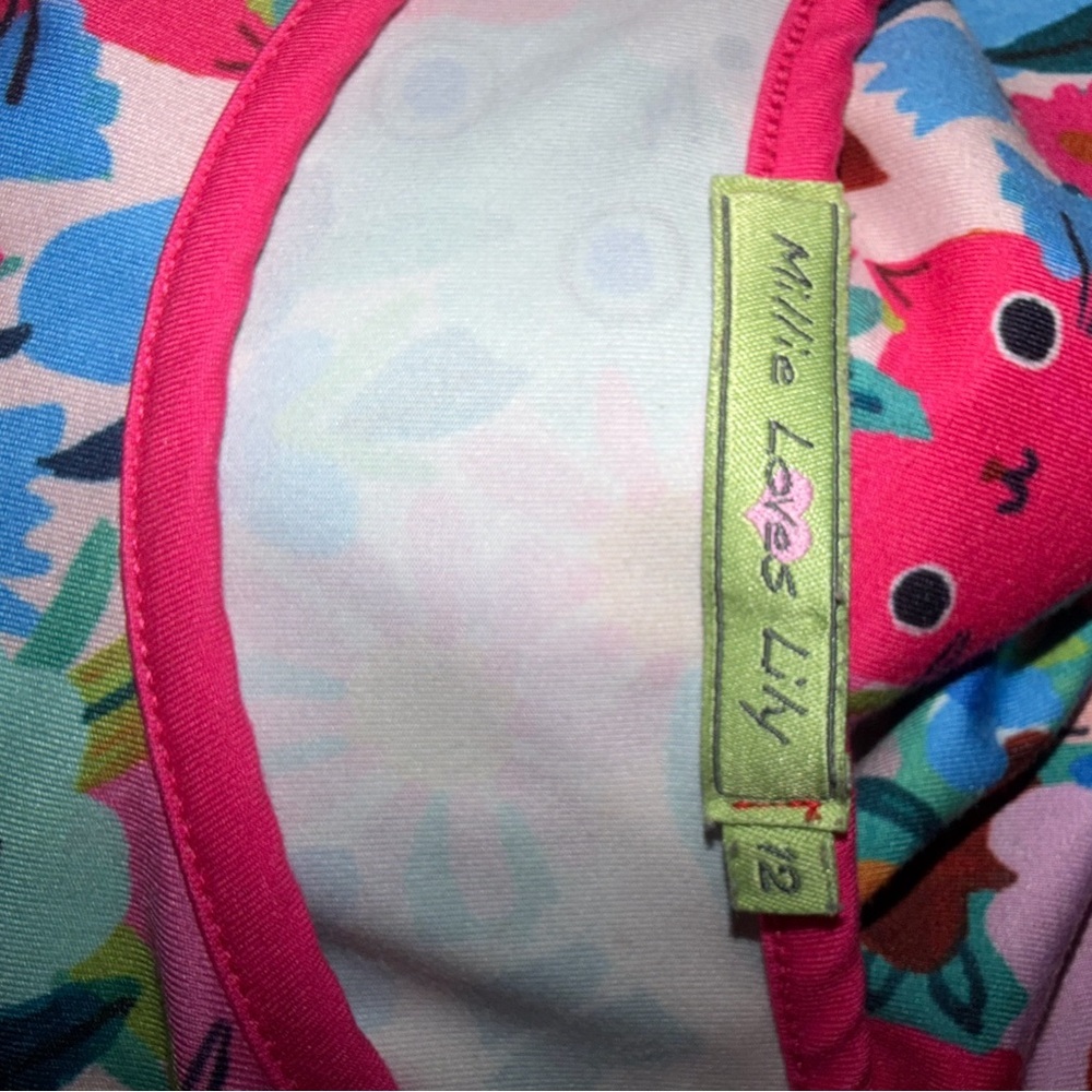 Millie loves Lily girls pink cat Floral Print Short Sleeve pocket Dress Sz 12 - Picture 2 of 2
